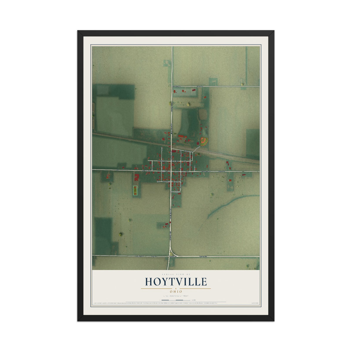 Map of Hoytville, Ohio, 12 x 18 inch print in a black wood frame