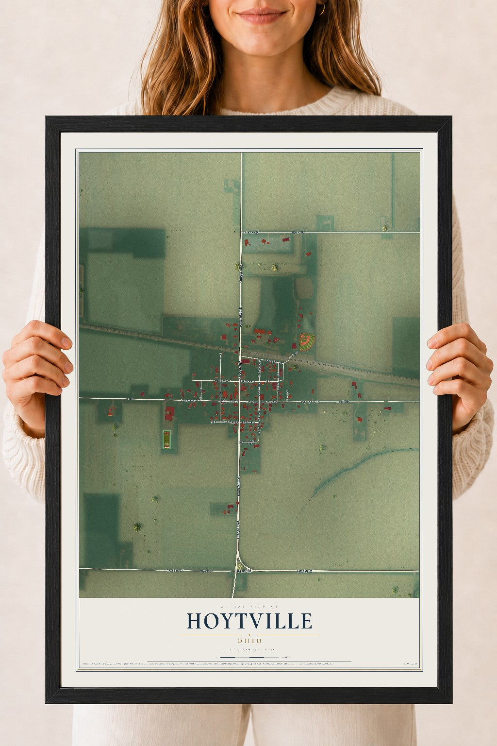 Map of Hoytville, Ohio, 18 x 24 inch print in a black wood frame