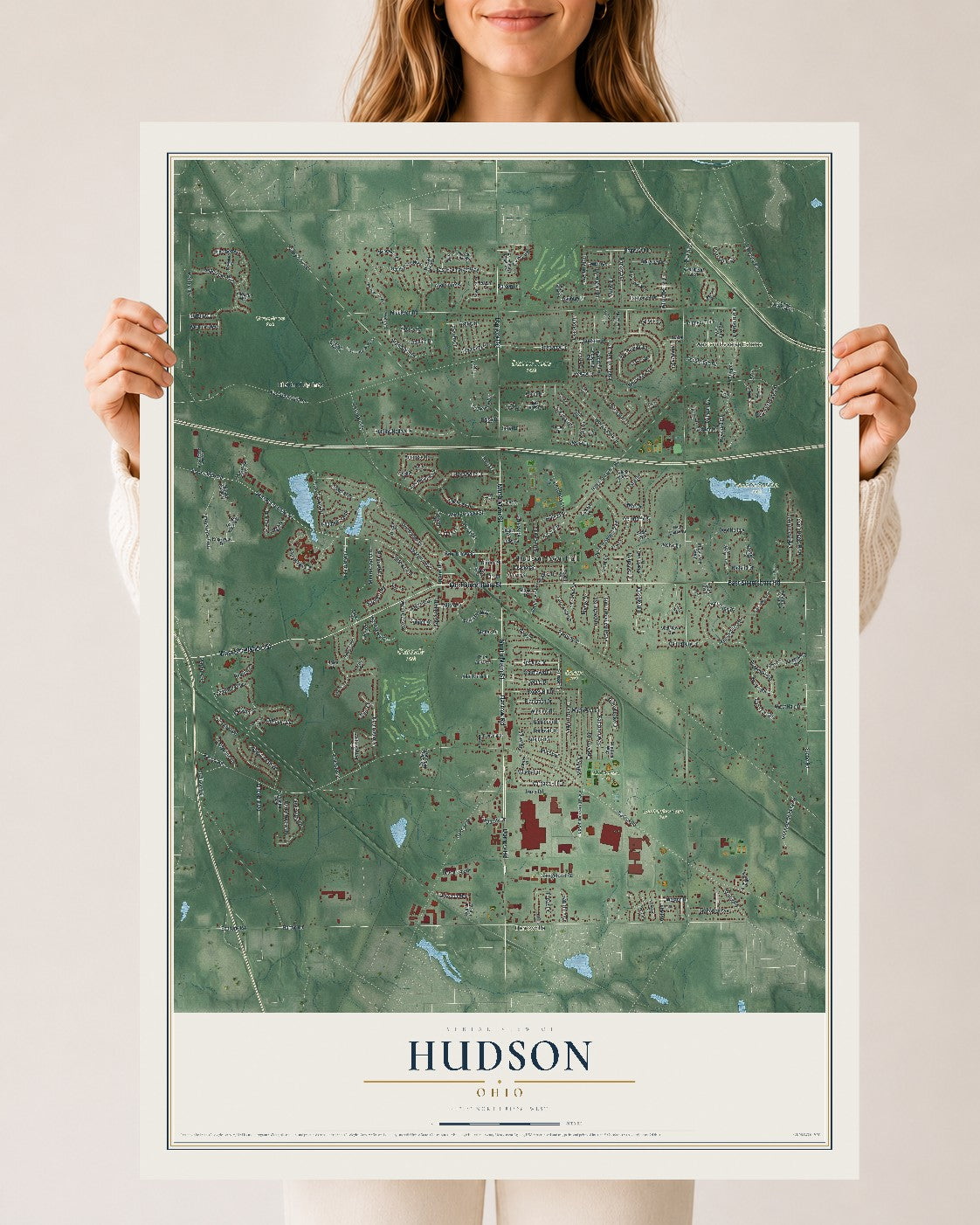 Map of Hudson, Ohio, 24 x 36 inch unframed archival matte print