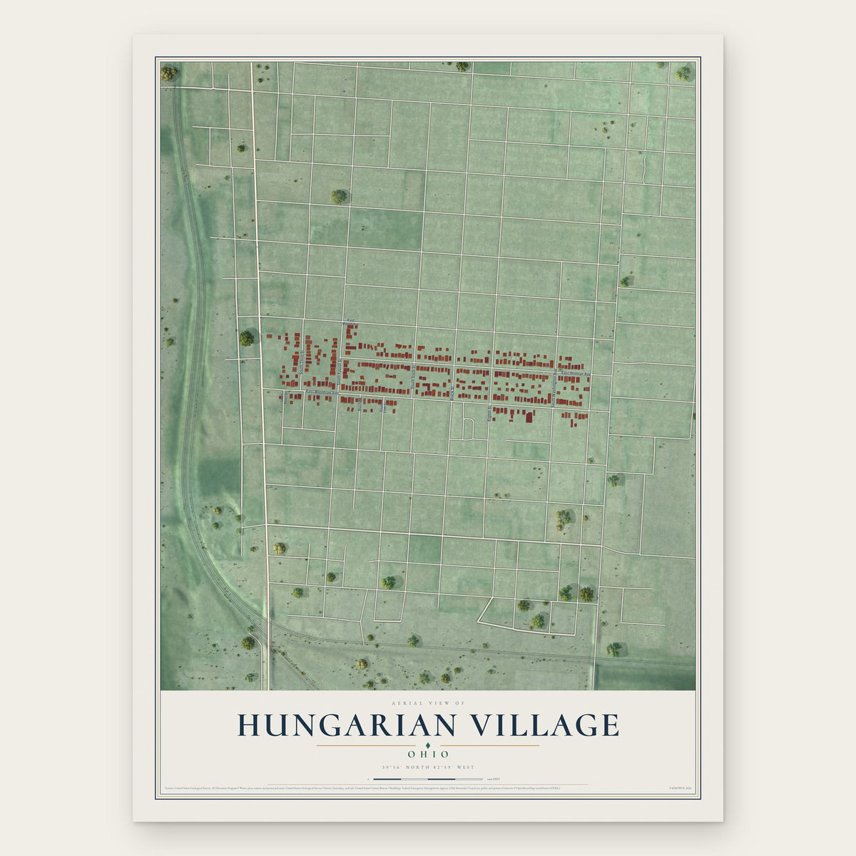 Hungarian Village, Ohio map print, the full design