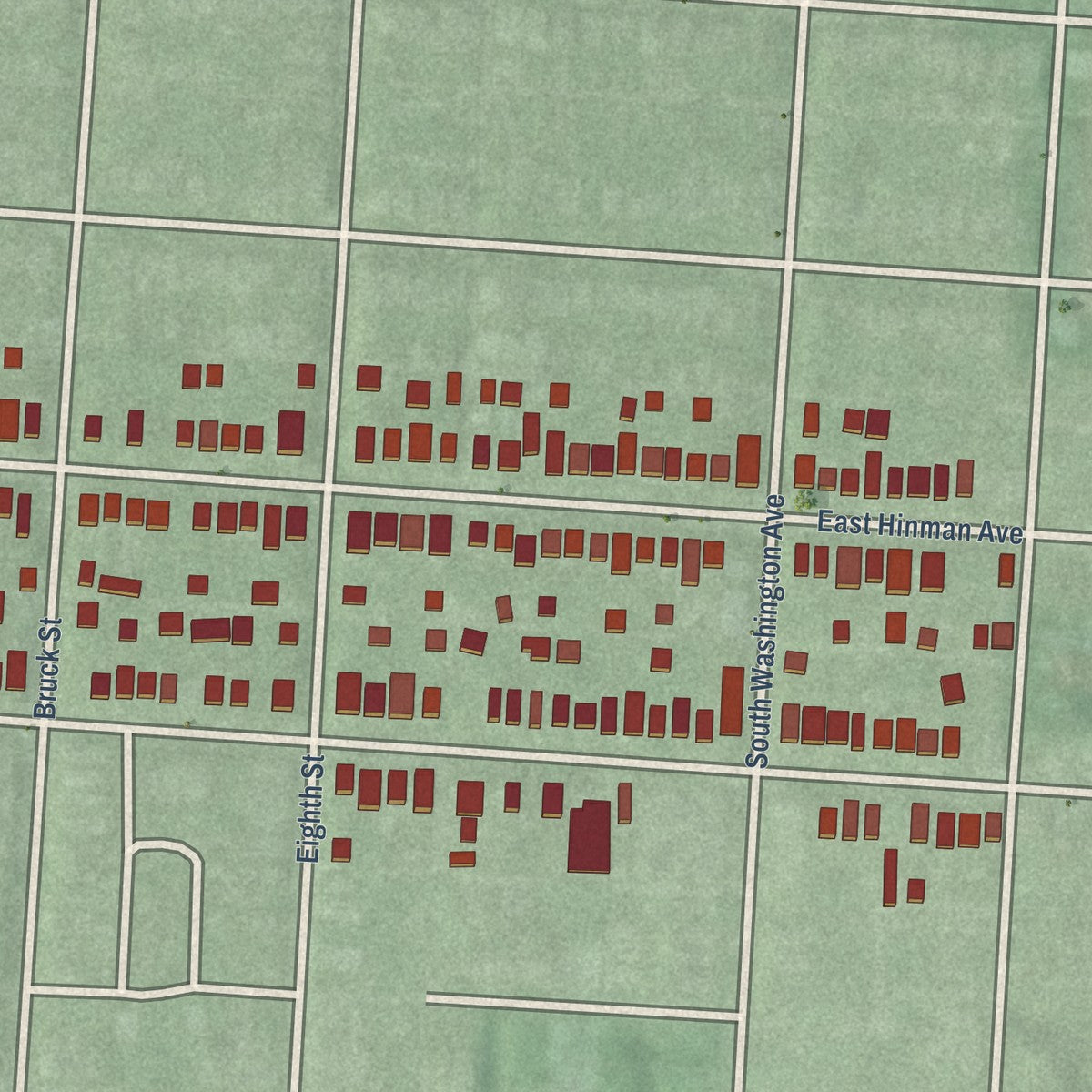 Close-up of the map of Hungarian Village, Ohio print showing street and building detail