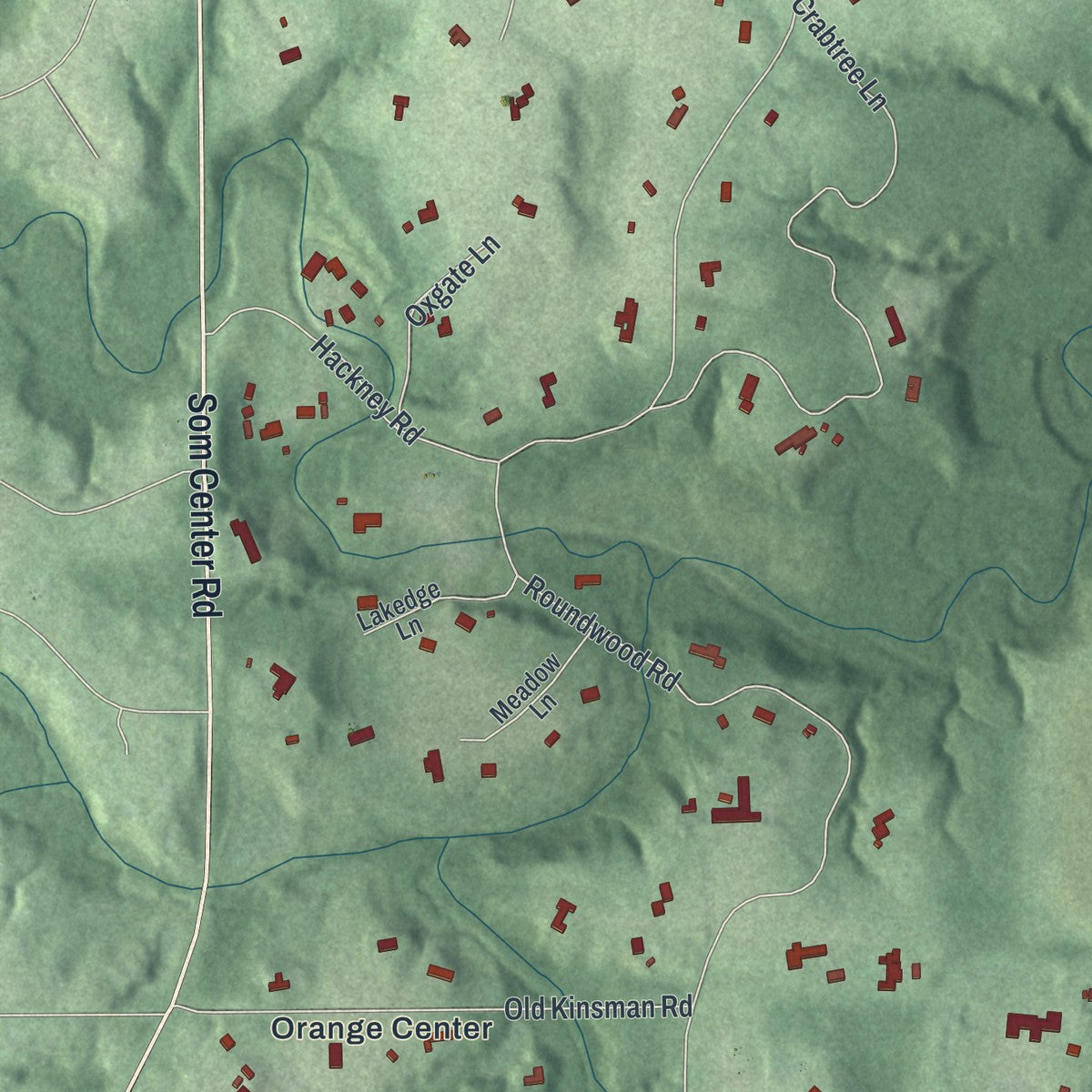 Second close-up of the map of Hunting Valley, Ohio print showing more streets and buildings