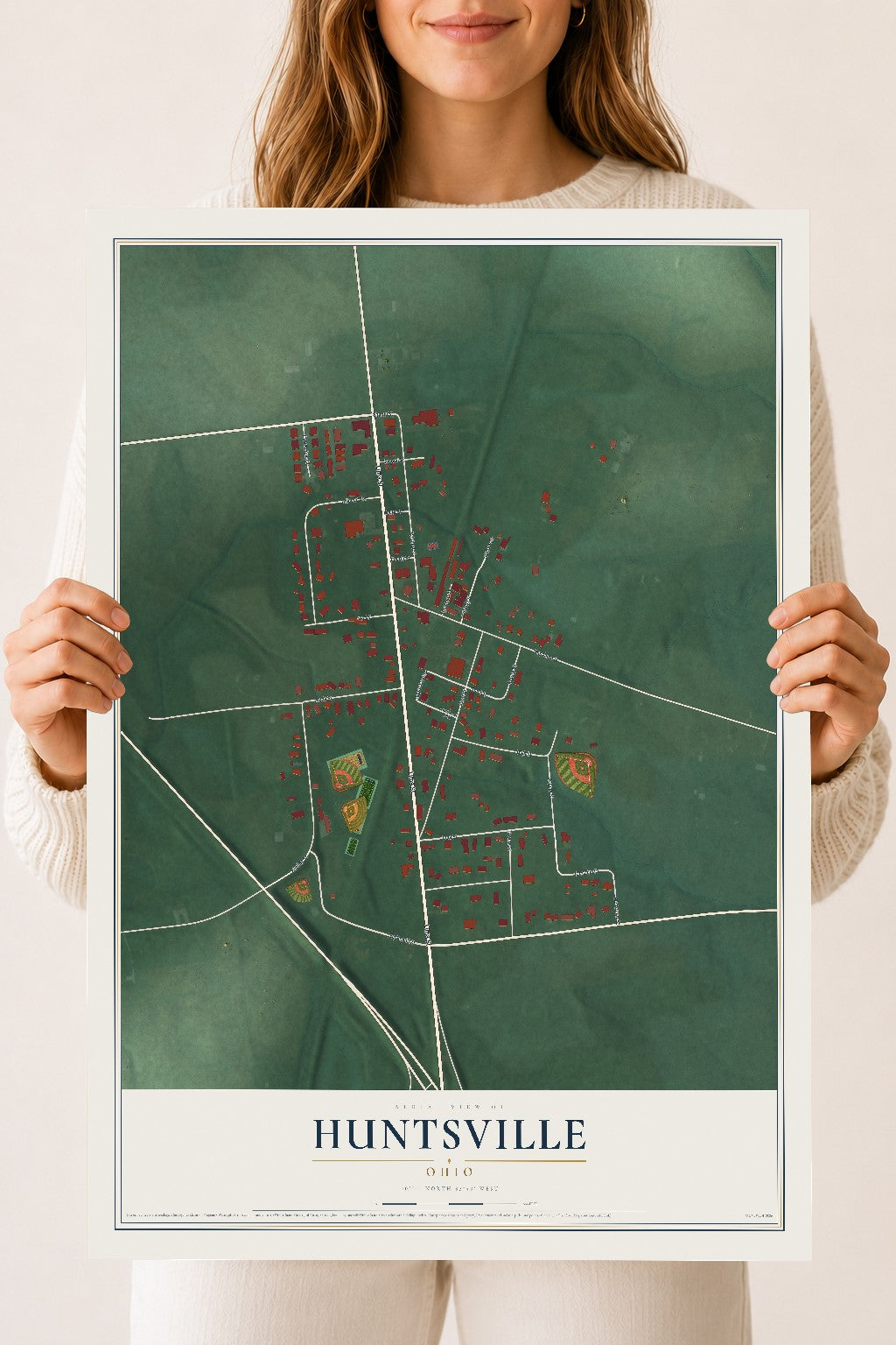 Map of Huntsville, Ohio, 18 x 24 inch unframed archival matte print
