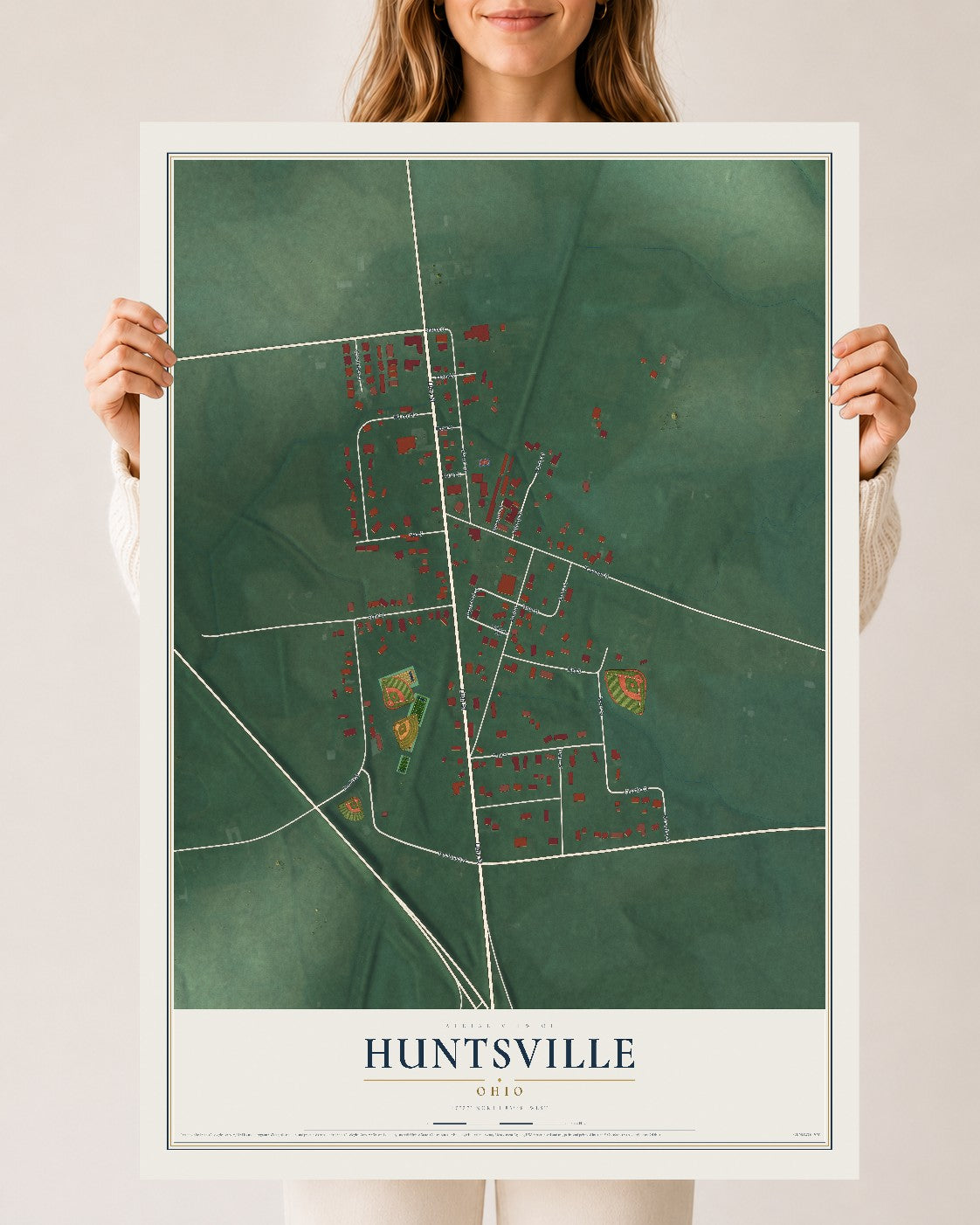 Map of Huntsville, Ohio, 24 x 36 inch unframed archival matte print