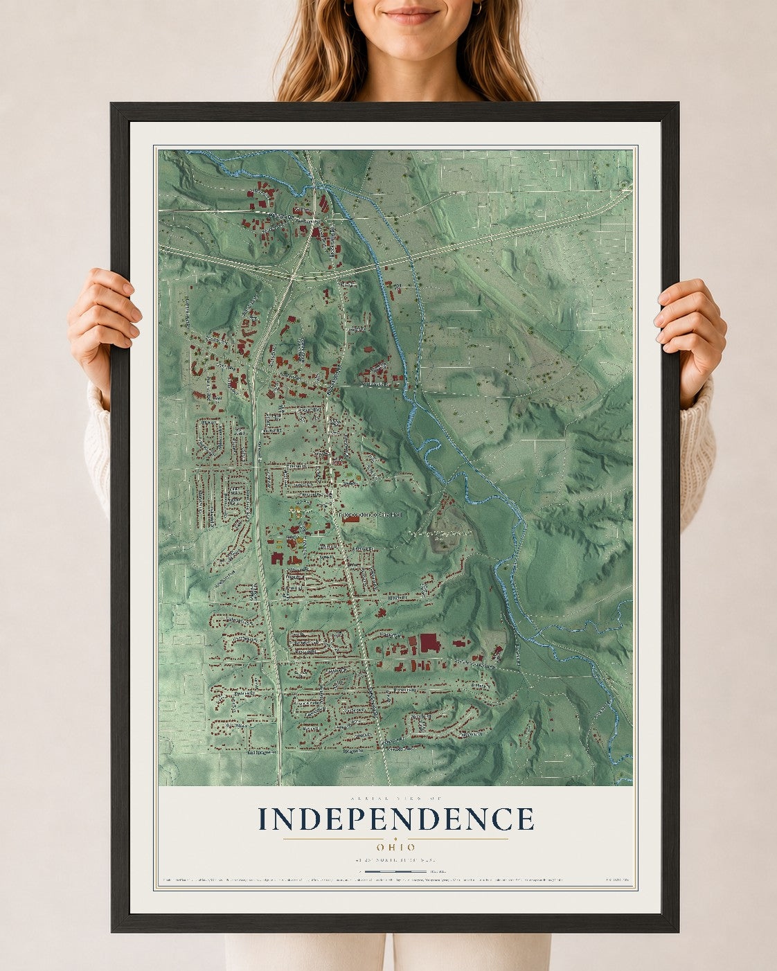 Map of Independence, Ohio, 24 x 36 inch print in a black wood frame