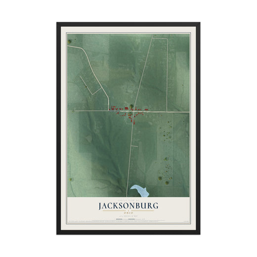 Map of Jacksonburg, Ohio, 12 x 18 inch print in a black wood frame