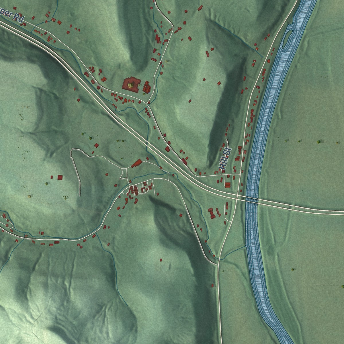 Close-up of the map of Jasper, Ohio print showing street and building detail