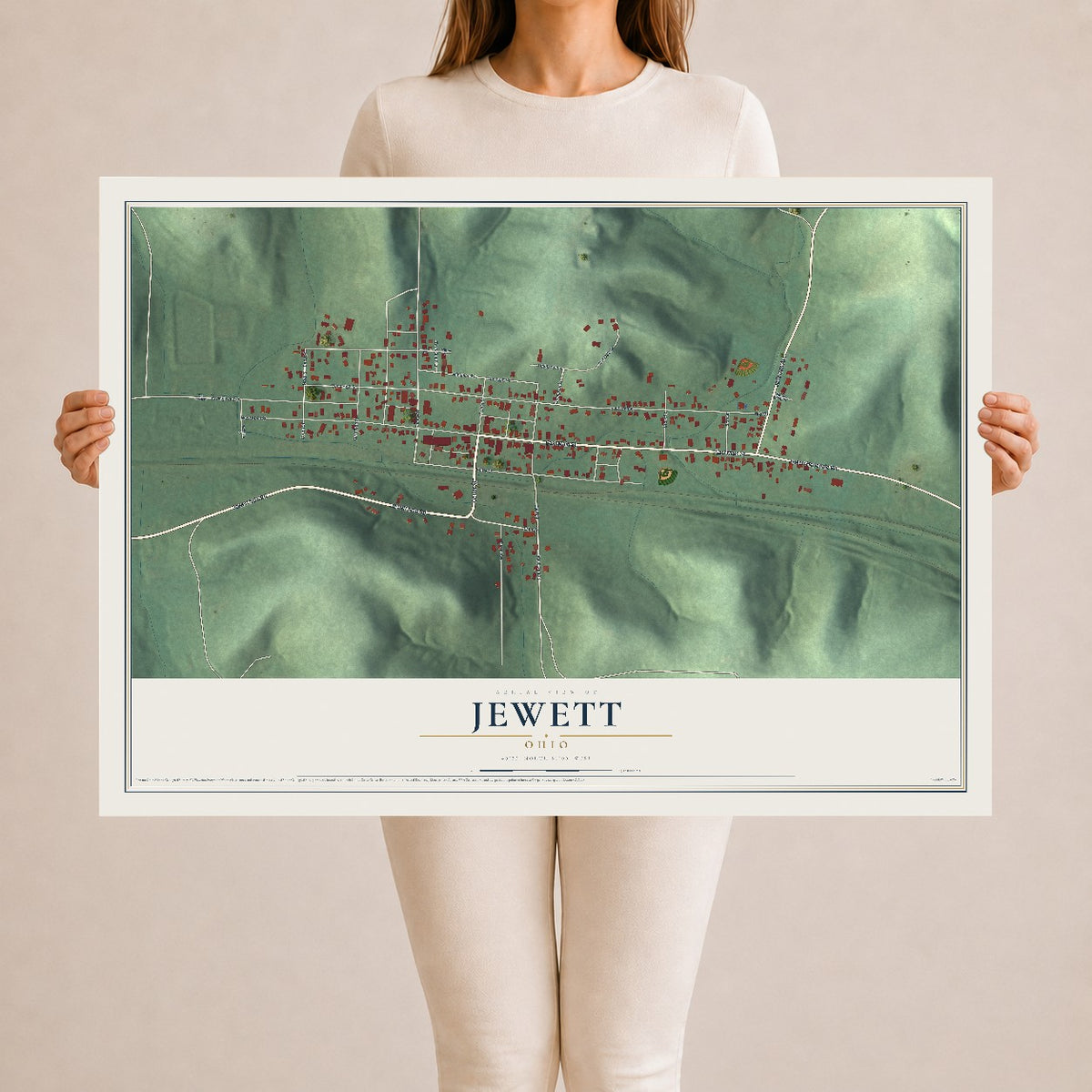 Map of Jewett, Ohio, 24 x 36 inch unframed archival matte print