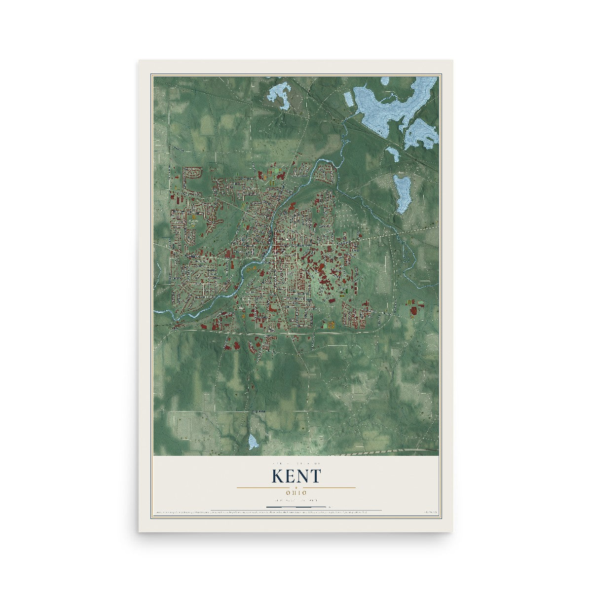 Map of Kent, Ohio, 12 x 18 inch unframed archival matte print