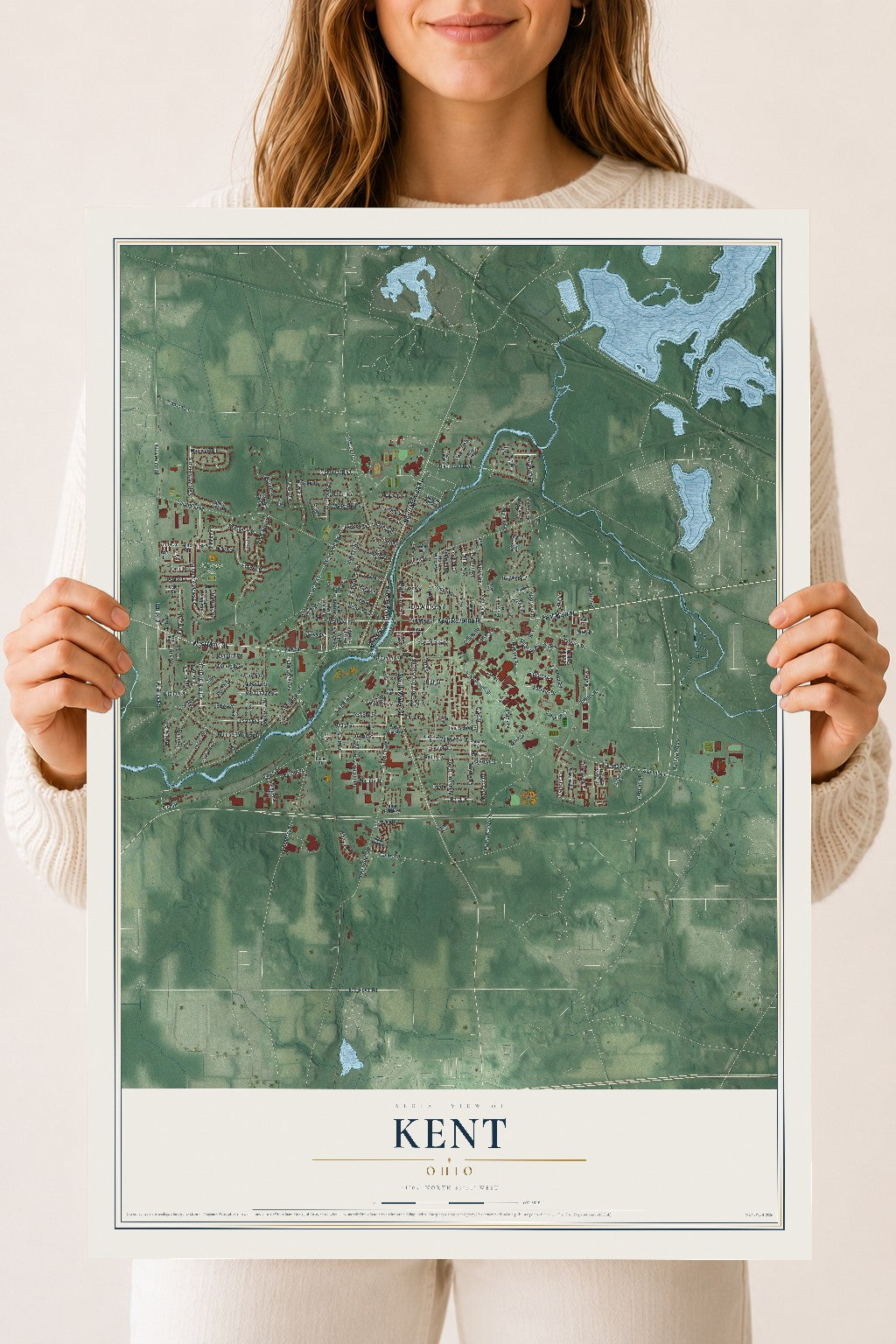 Map of Kent, Ohio, 18 x 24 inch unframed archival matte print