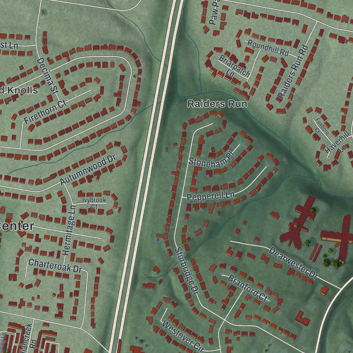 Second close-up of the map of Kenwood, Ohio print showing more streets and buildings