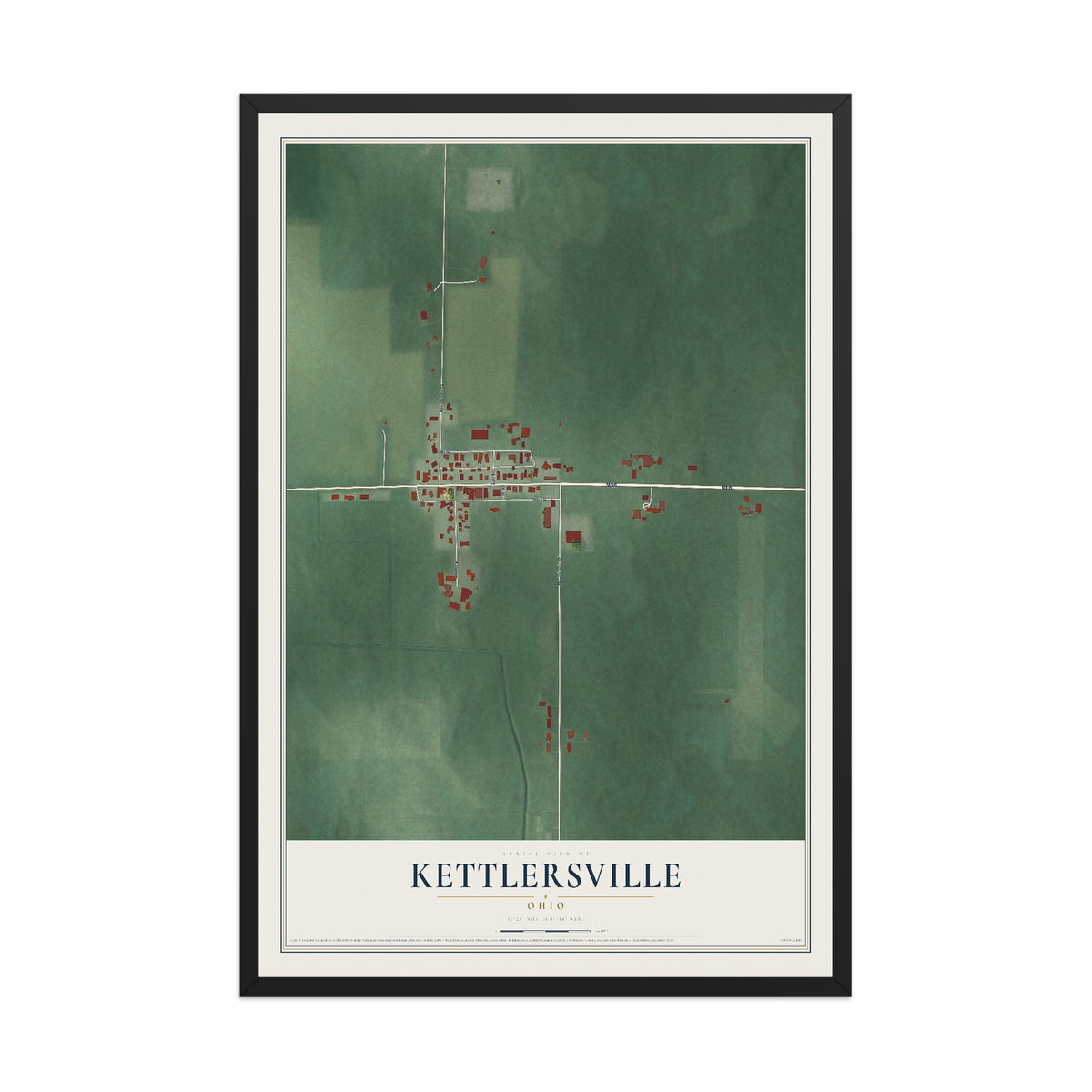 Map of Kettlersville, Ohio, 12 x 18 inch print in a black wood frame