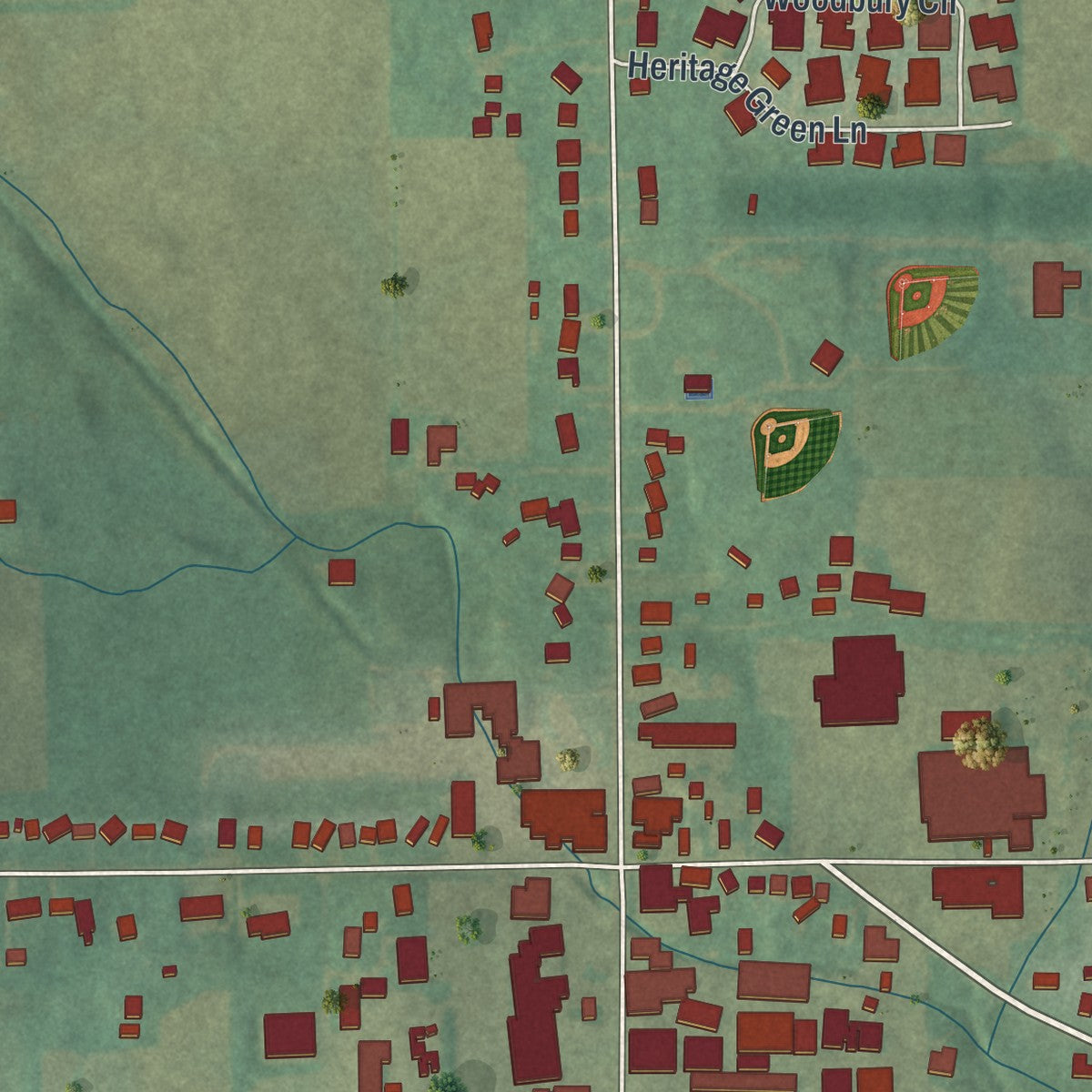 Close-up of the map of Kidron, Ohio print showing street and building detail