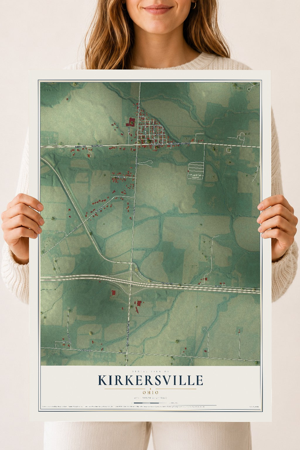 Map of Kirkersville, Ohio, 18 x 24 inch unframed archival matte print