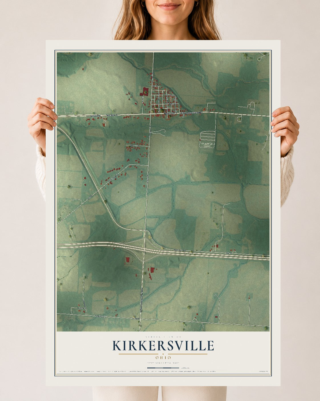 Map of Kirkersville, Ohio, 24 x 36 inch unframed archival matte print