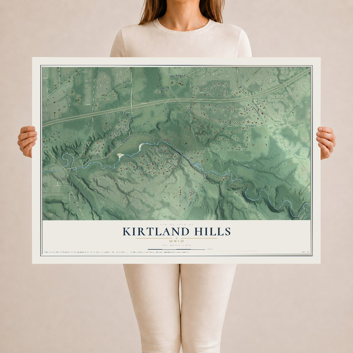 Map of Kirtland Hills, Ohio, 24 x 36 inch unframed archival matte print