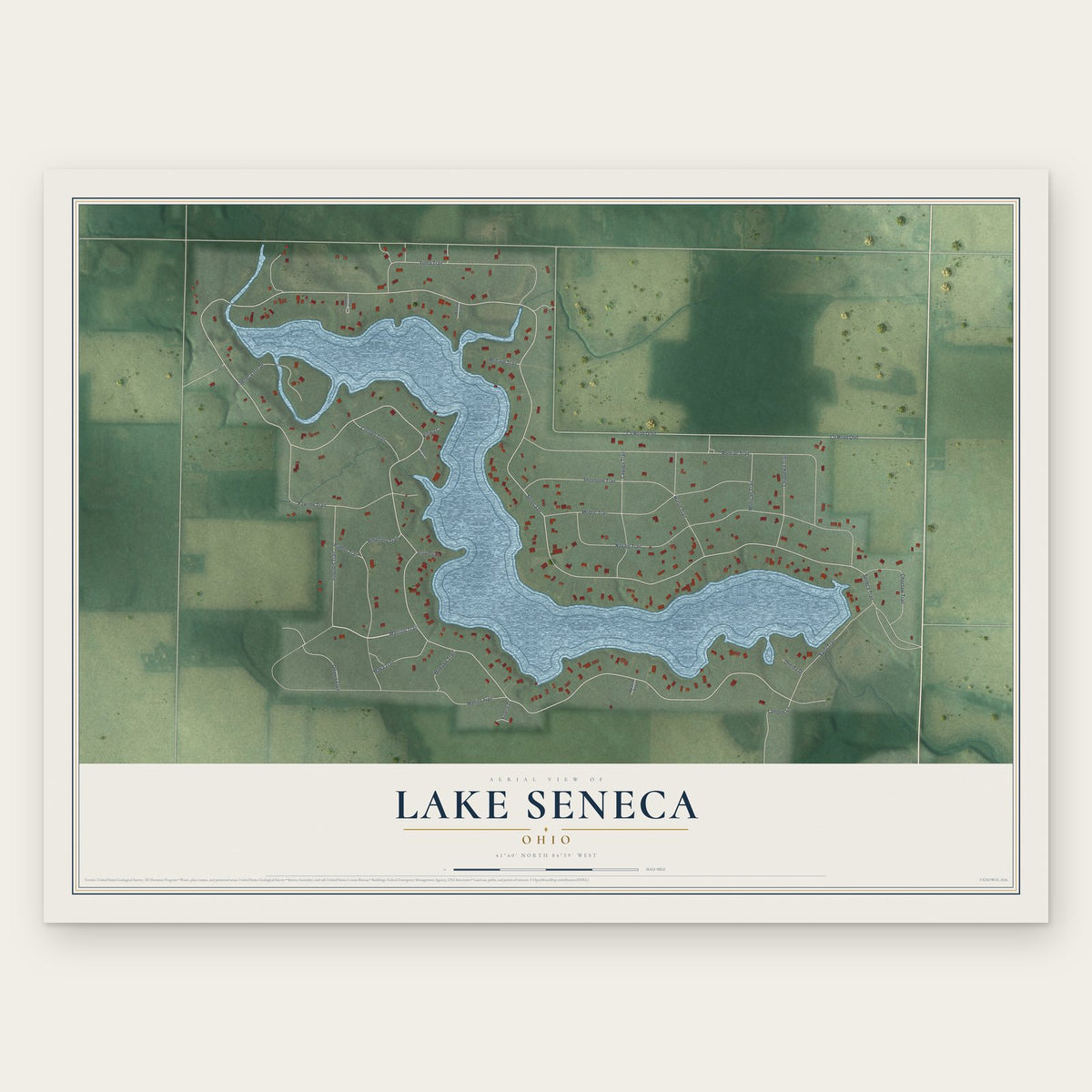 Lake Seneca, Ohio map print, the full design