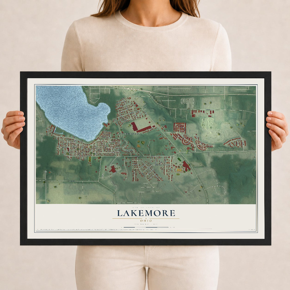 Map of Lakemore, Ohio, 12 x 18 inch print in a black wood frame
