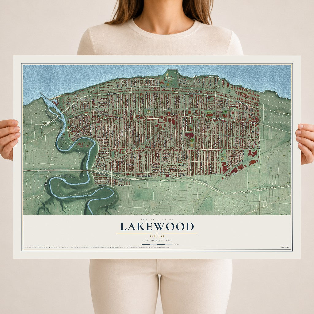 Map of Lakewood, Ohio, 18 x 24 inch unframed archival matte print