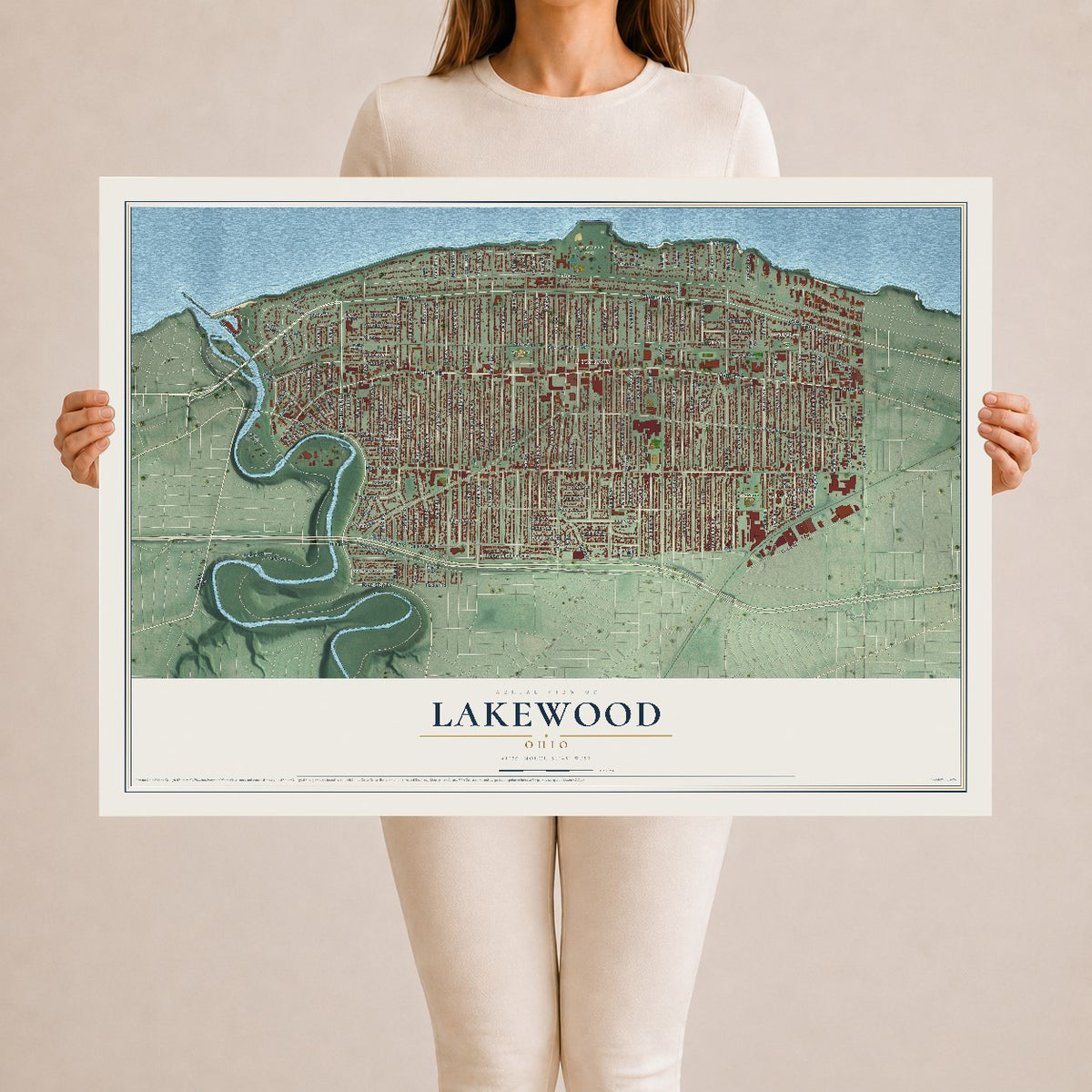 Map of Lakewood, Ohio, 24 x 36 inch unframed archival matte print
