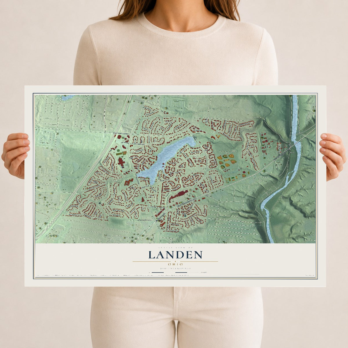 Map of Landen, Ohio, 12 x 18 inch unframed archival matte print