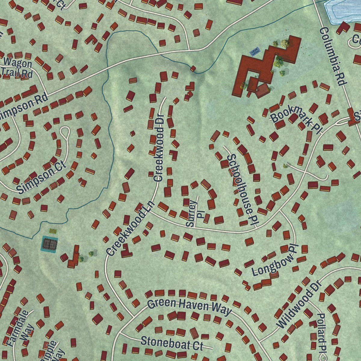 Second close-up of the map of Landen, Ohio print showing more streets and buildings