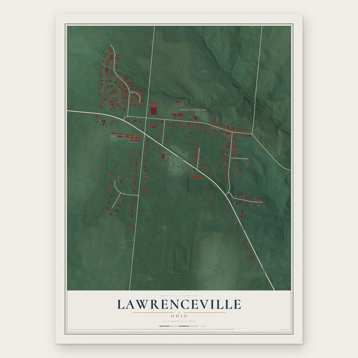Lawrenceville, Ohio map print, the full design