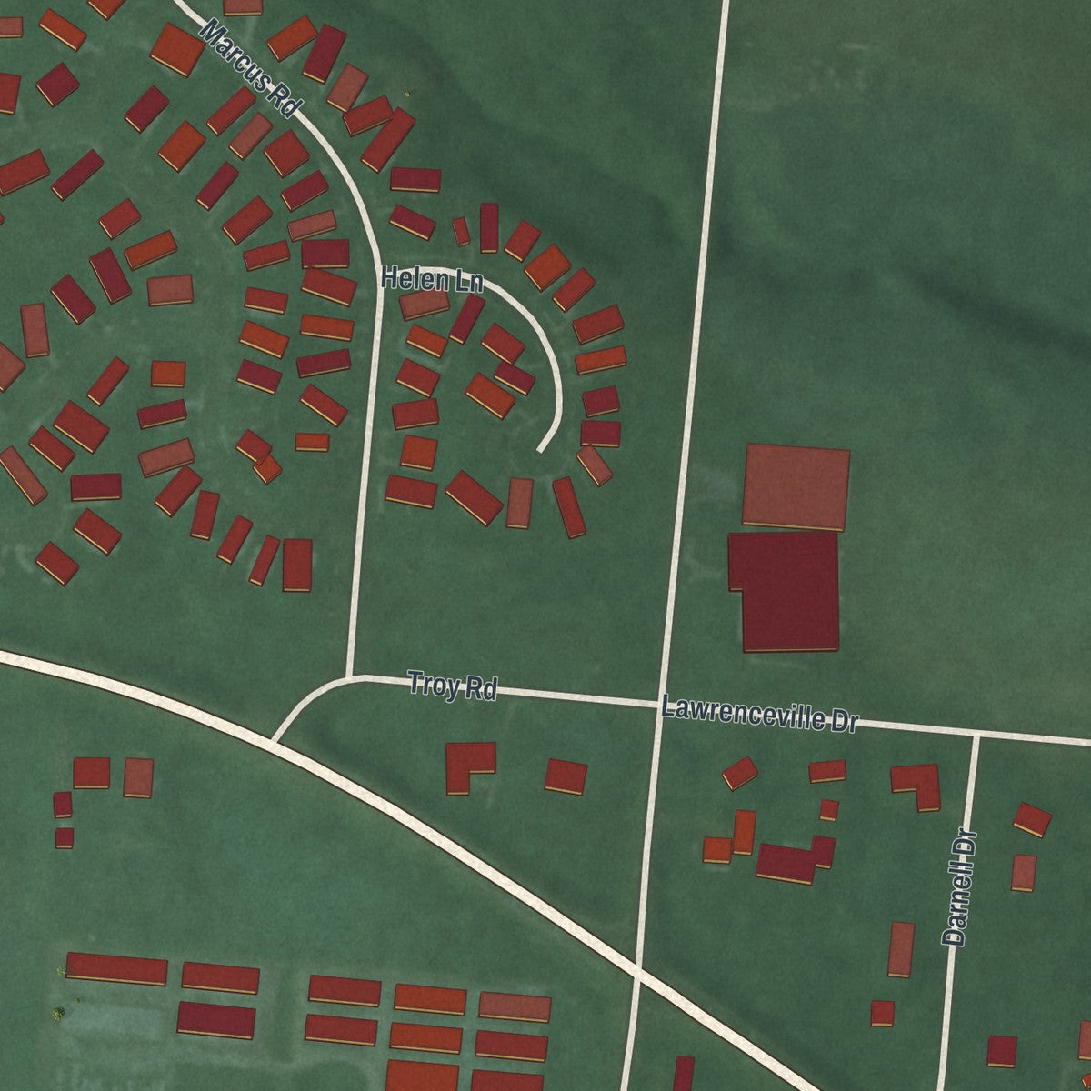 Close-up of the map of Lawrenceville, Ohio print showing street and building detail