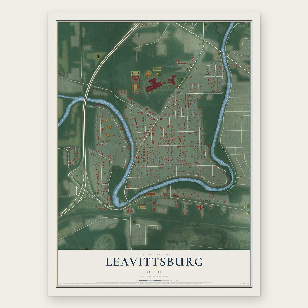 Leavittsburg, Ohio map print, the full design