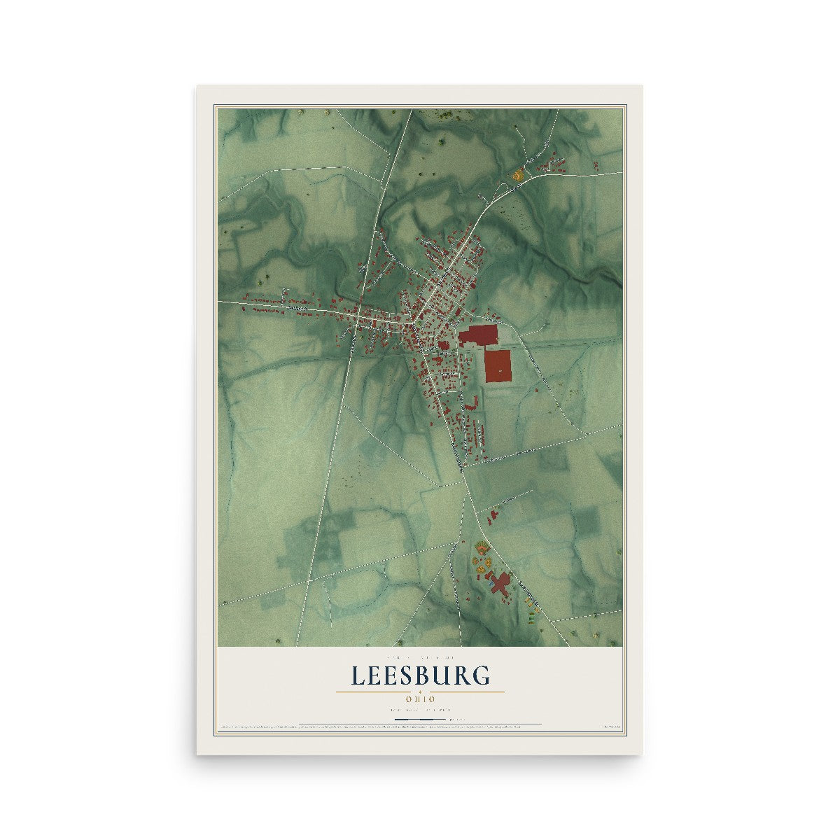 Map of Leesburg, Ohio, 12 x 18 inch unframed archival matte print
