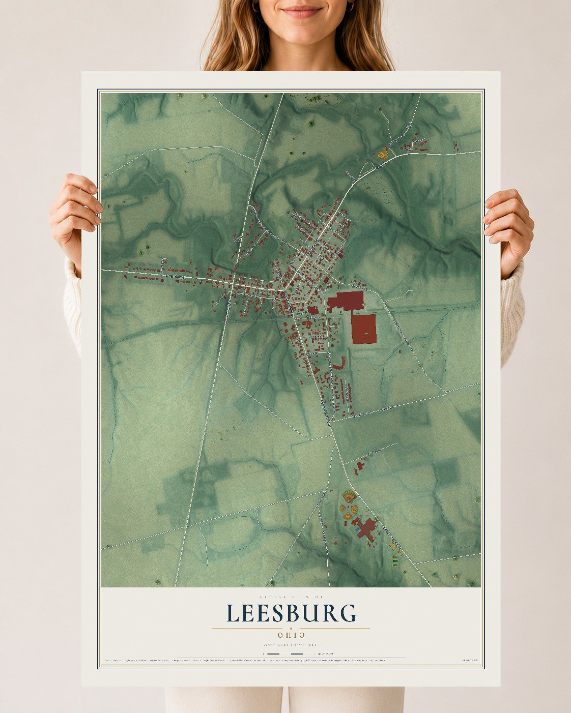 Map of Leesburg, Ohio, 24 x 36 inch unframed archival matte print