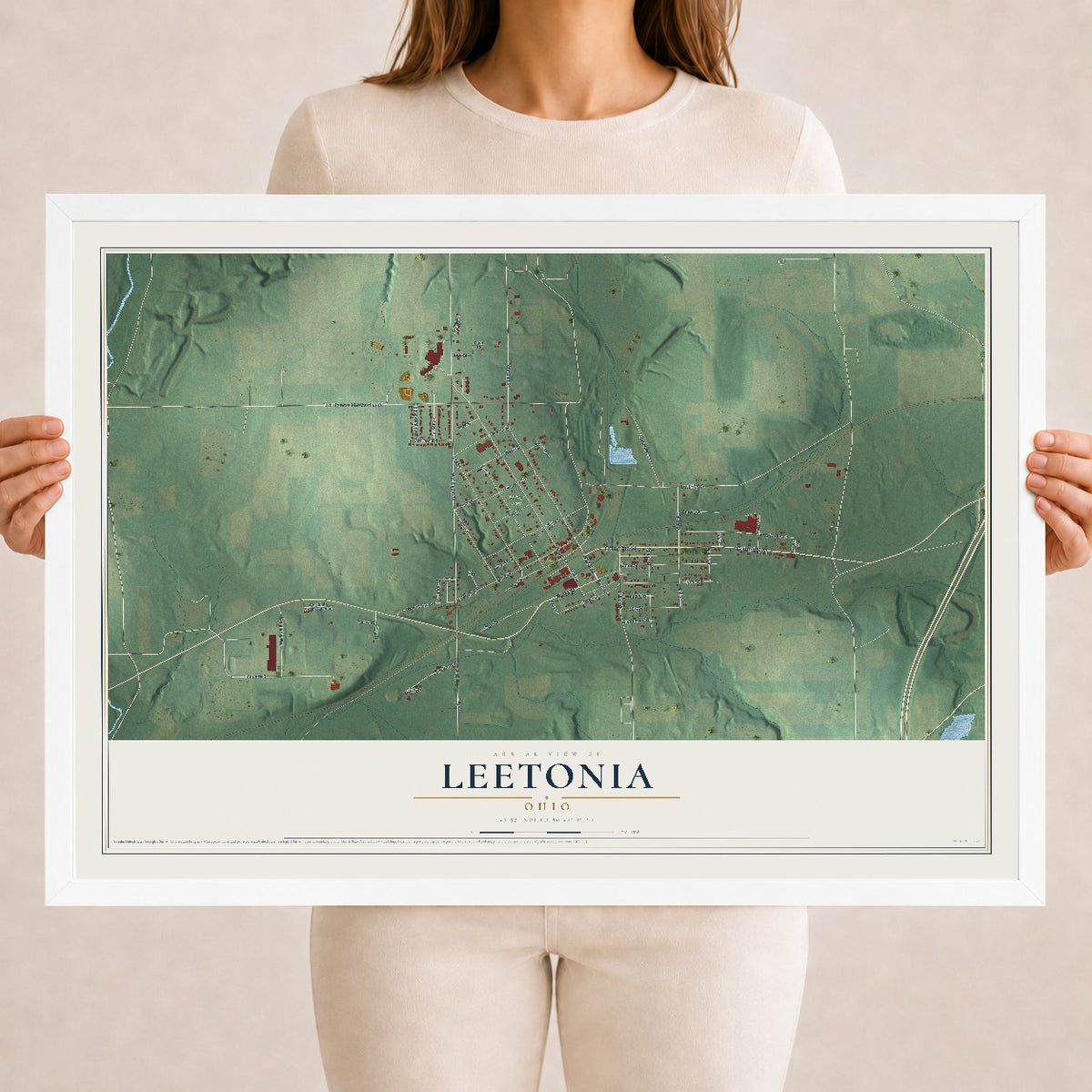 Map of Leetonia, Ohio, 18 x 24 inch print in a white wood frame