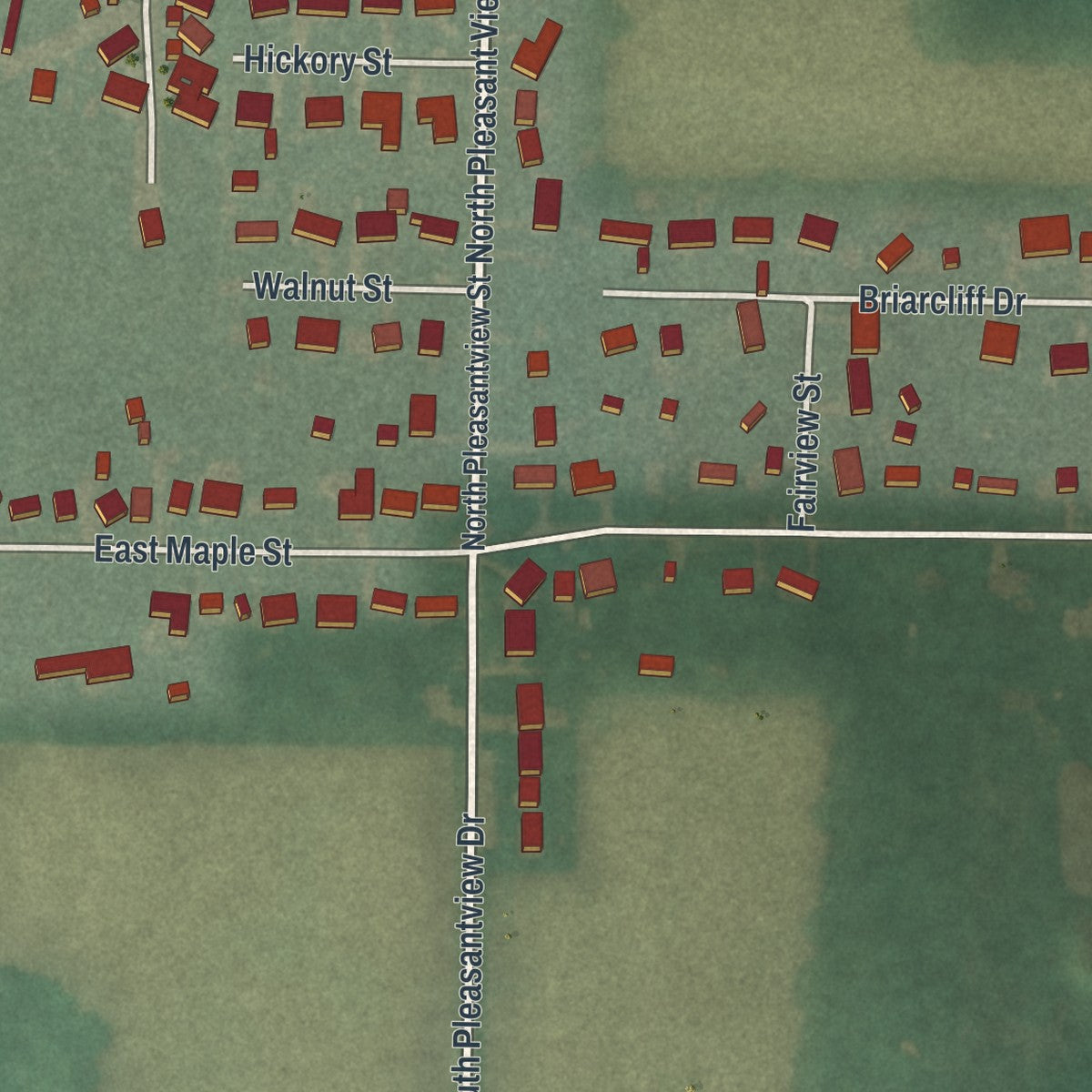 Second close-up of the map of Liberty Center, Ohio print showing more streets and buildings