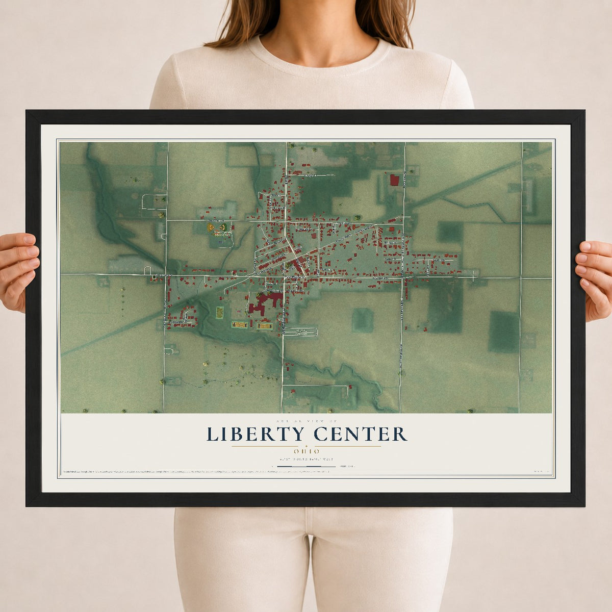 Map of Liberty Center, Ohio, 18 x 24 inch print in a black wood frame