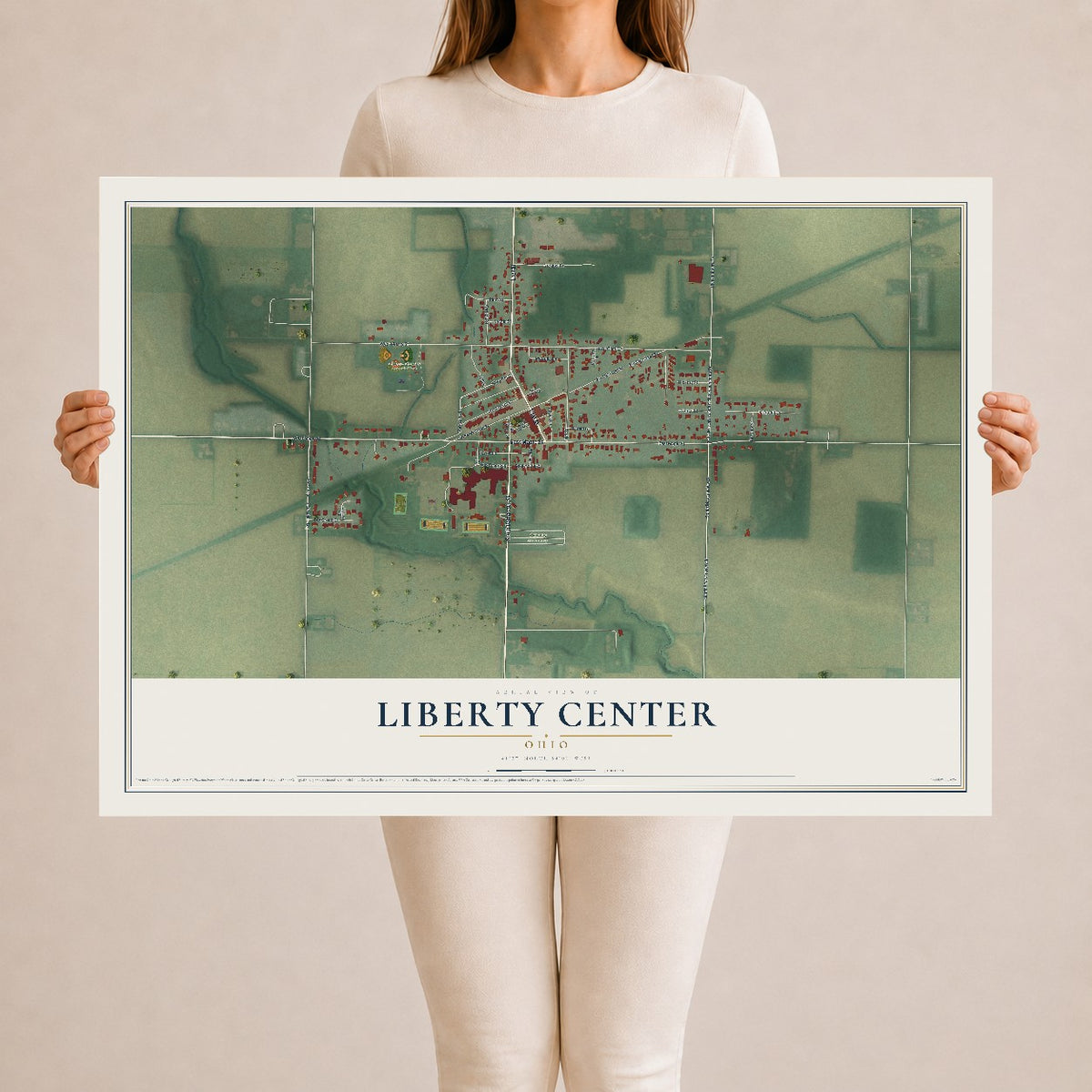 Map of Liberty Center, Ohio, 24 x 36 inch unframed archival matte print