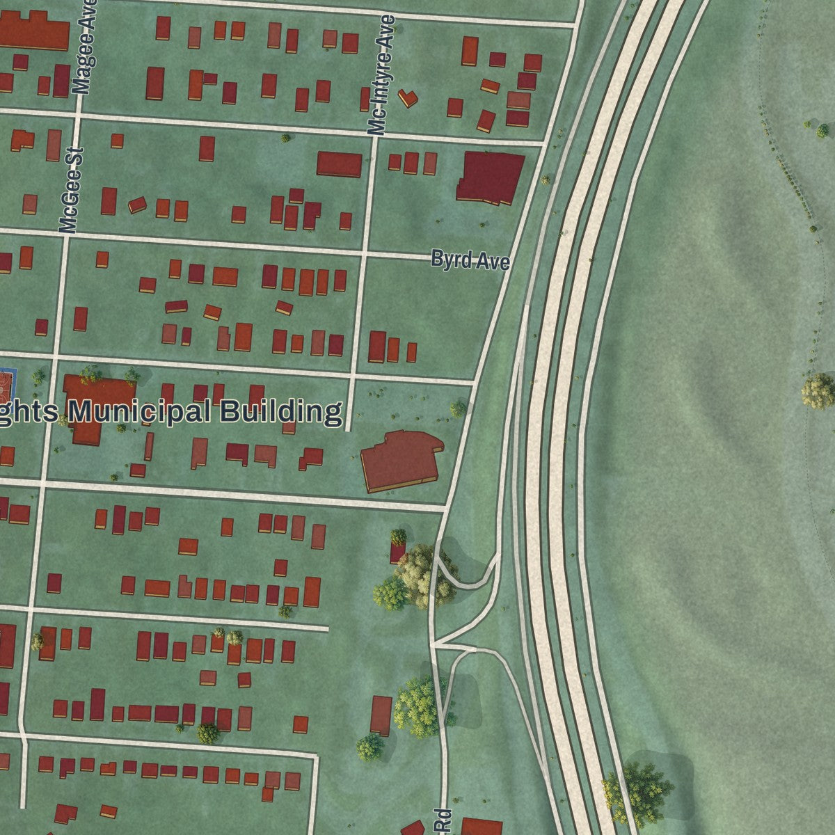 Close-up of the map of Lincoln Heights, Ohio print showing street and building detail