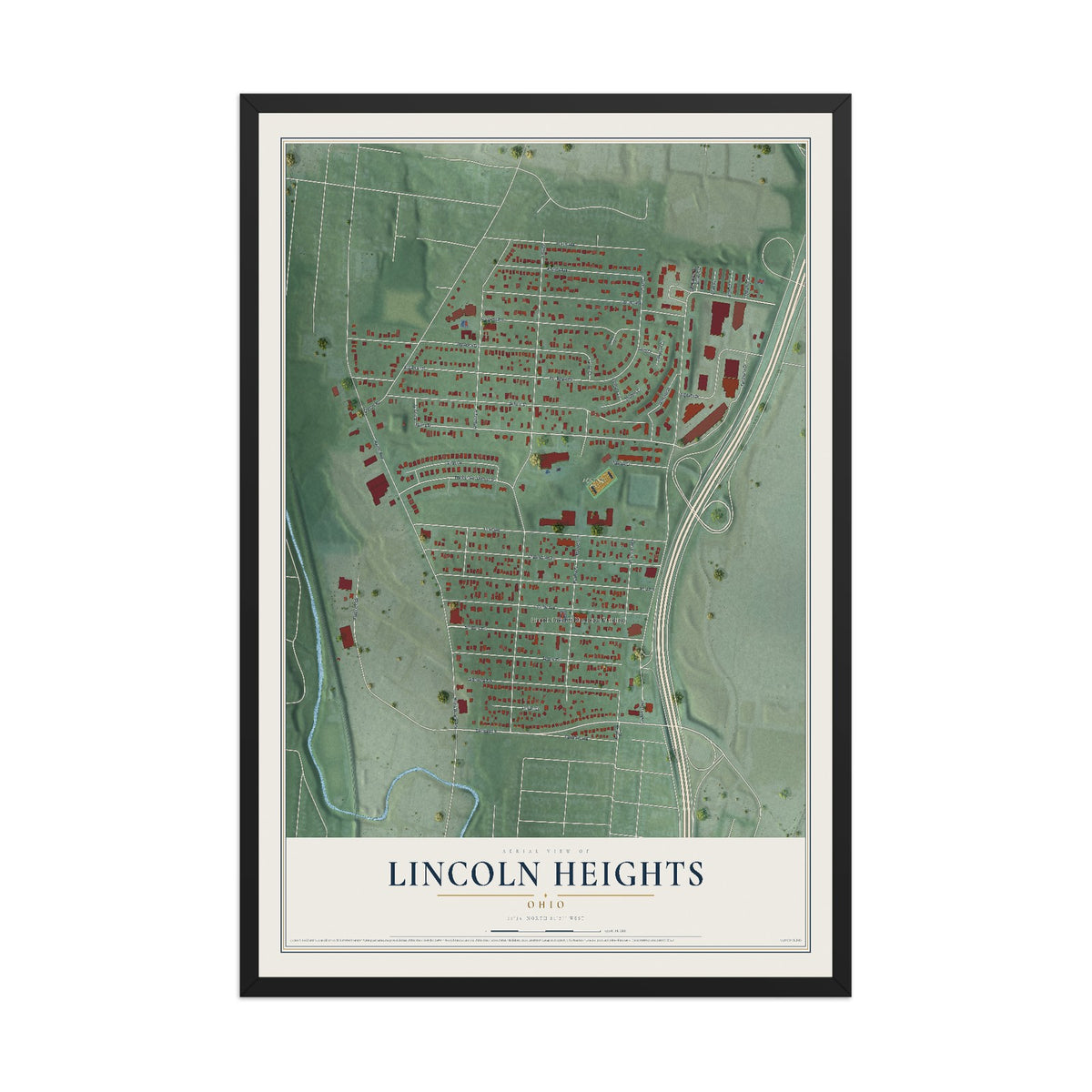 Map of Lincoln Heights, Ohio, 12 x 18 inch print in a black wood frame