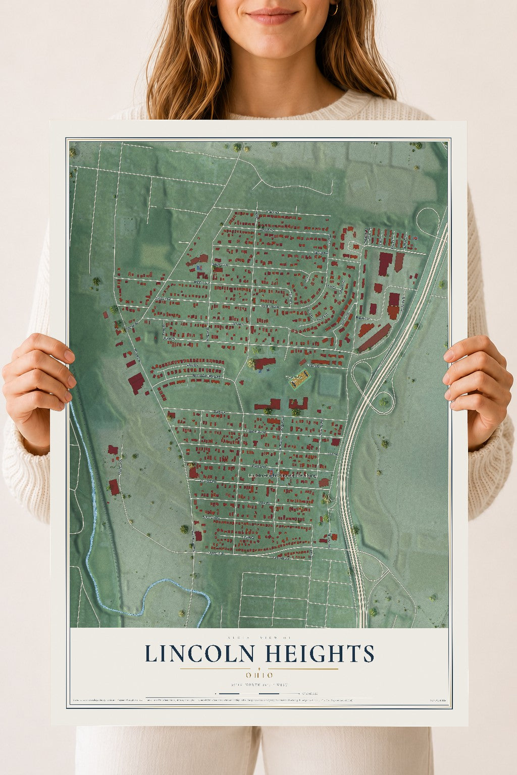 Map of Lincoln Heights, Ohio, 18 x 24 inch unframed archival matte print