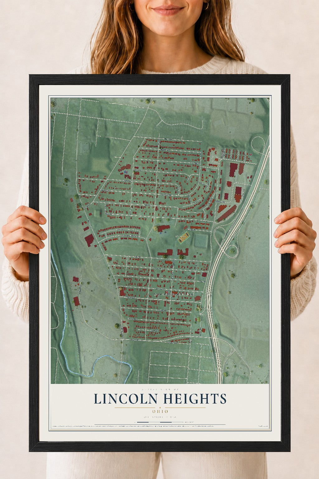 Map of Lincoln Heights, Ohio, 18 x 24 inch print in a black wood frame