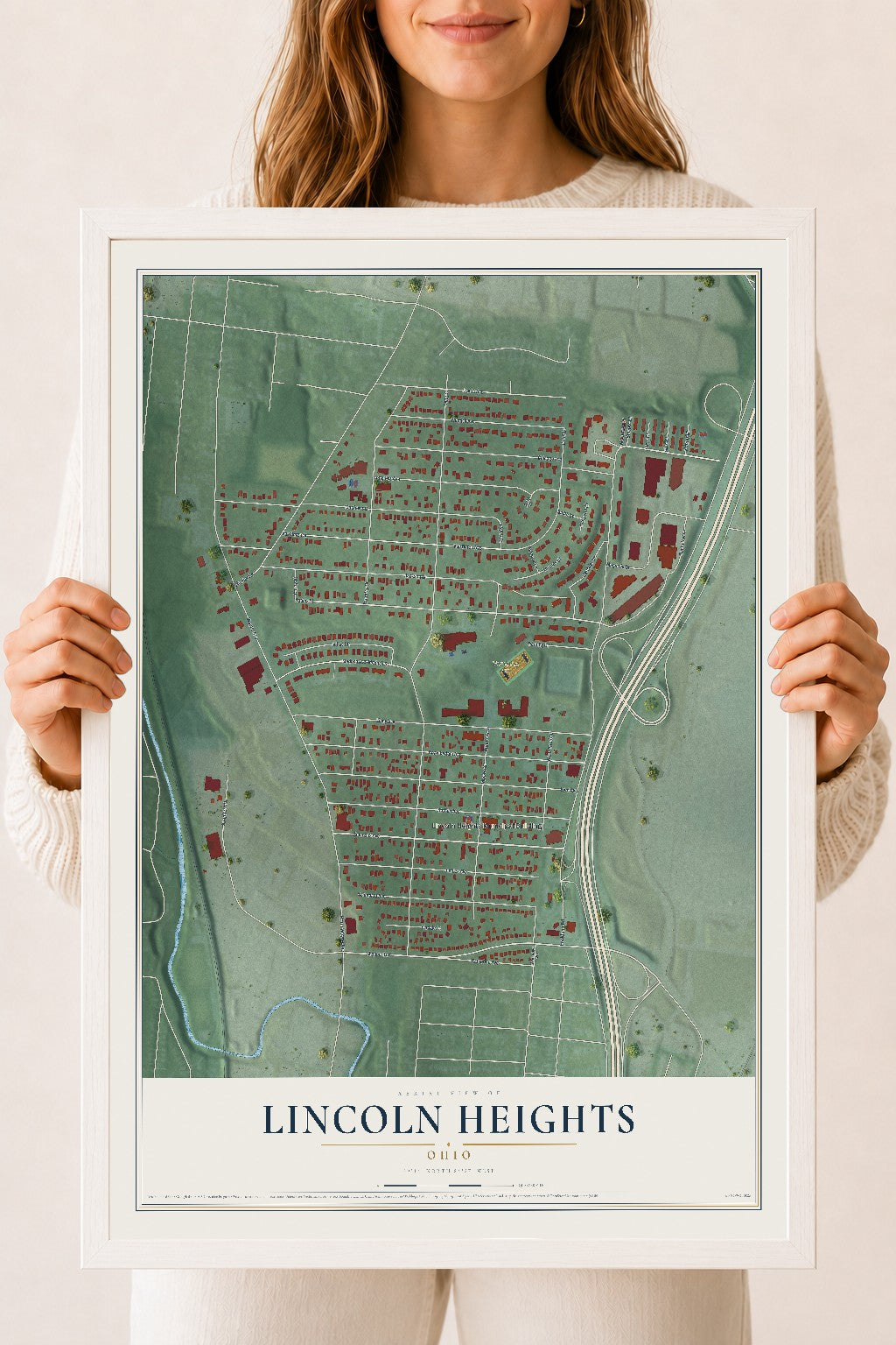 Map of Lincoln Heights, Ohio, 18 x 24 inch print in a white wood frame