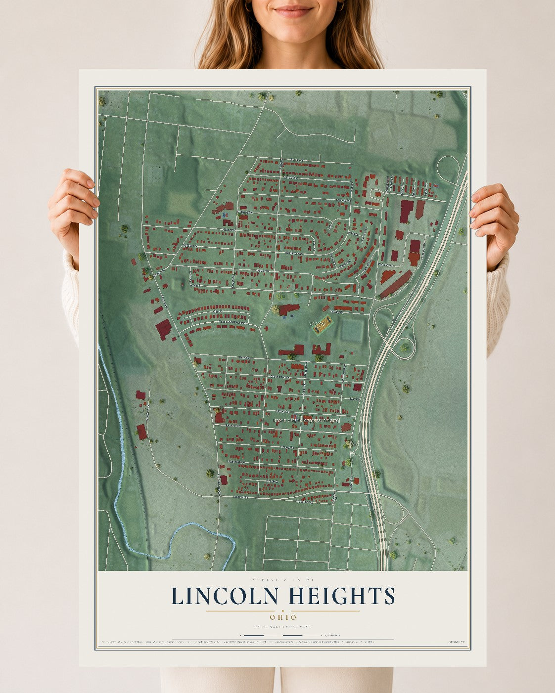 Map of Lincoln Heights, Ohio, 24 x 36 inch unframed archival matte print