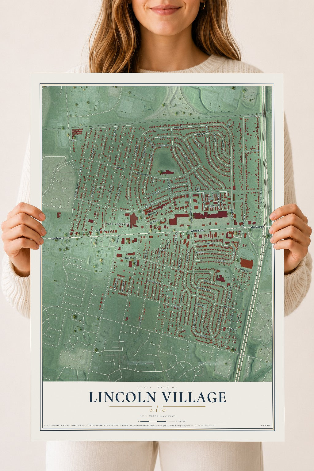 Map of Lincoln Village, Ohio, 18 x 24 inch unframed archival matte print