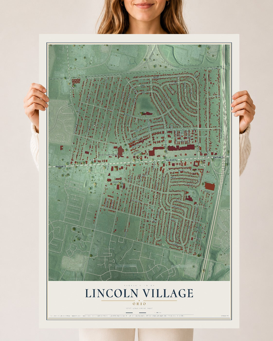 Map of Lincoln Village, Ohio, 24 x 36 inch unframed archival matte print