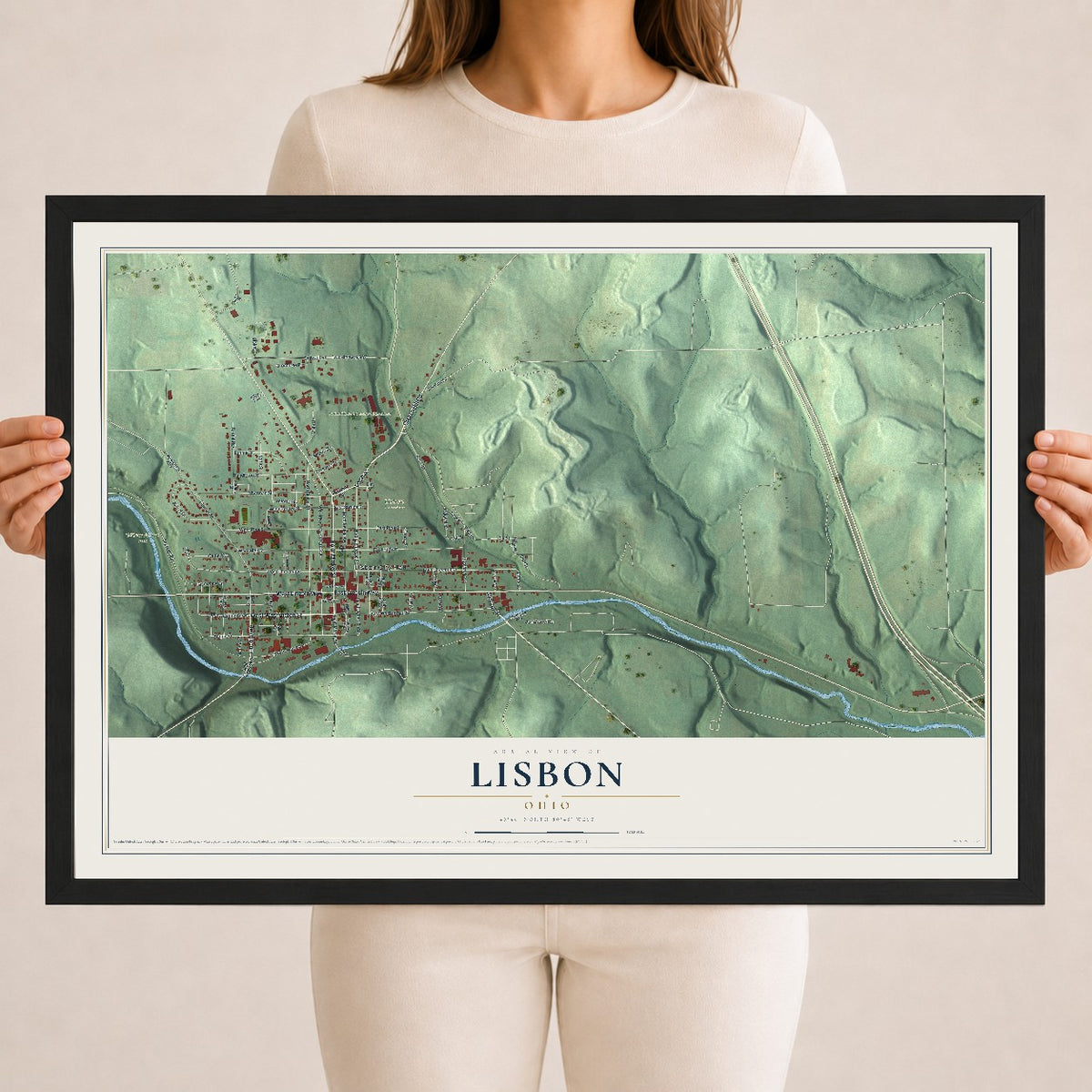 Map of Lisbon, Ohio, 18 x 24 inch print in a black wood frame