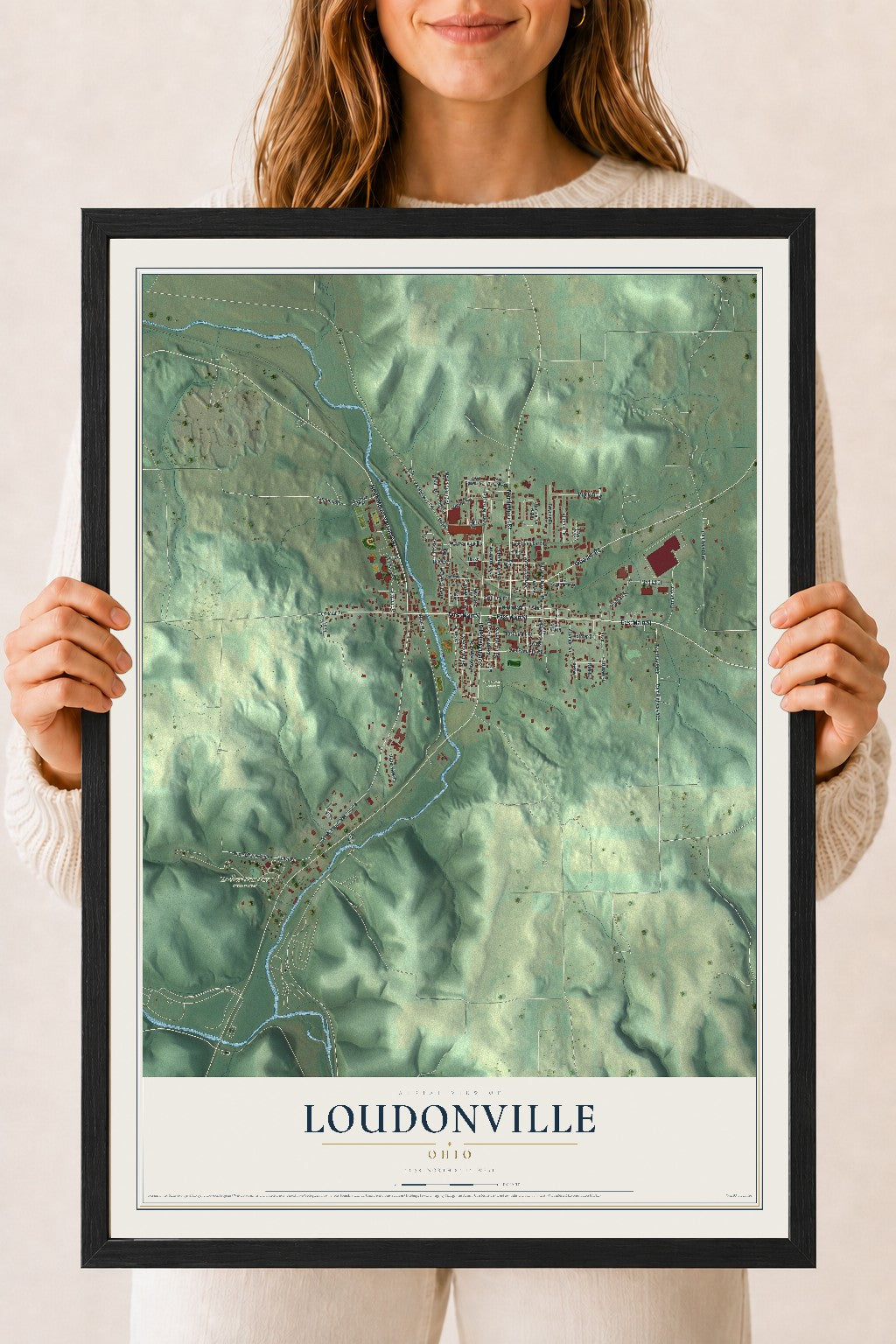 Map of Loudonville, Ohio, 18 x 24 inch print in a black wood frame