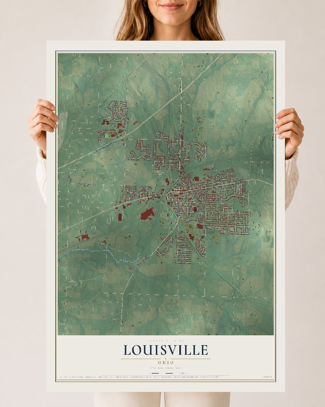 Map of Louisville, Ohio, 24 x 36 inch unframed archival matte print