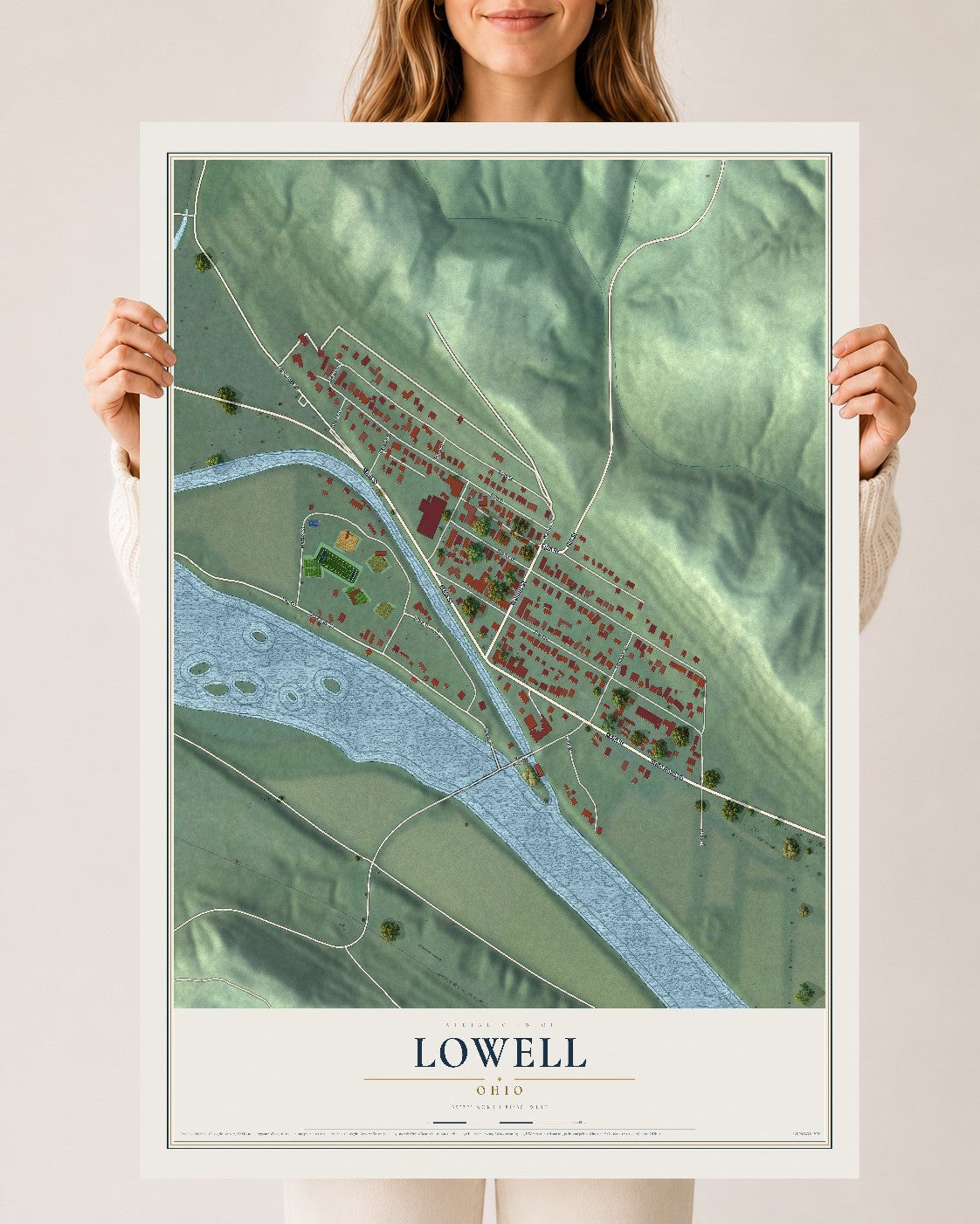 Map of Lowell, Ohio, 24 x 36 inch unframed archival matte print