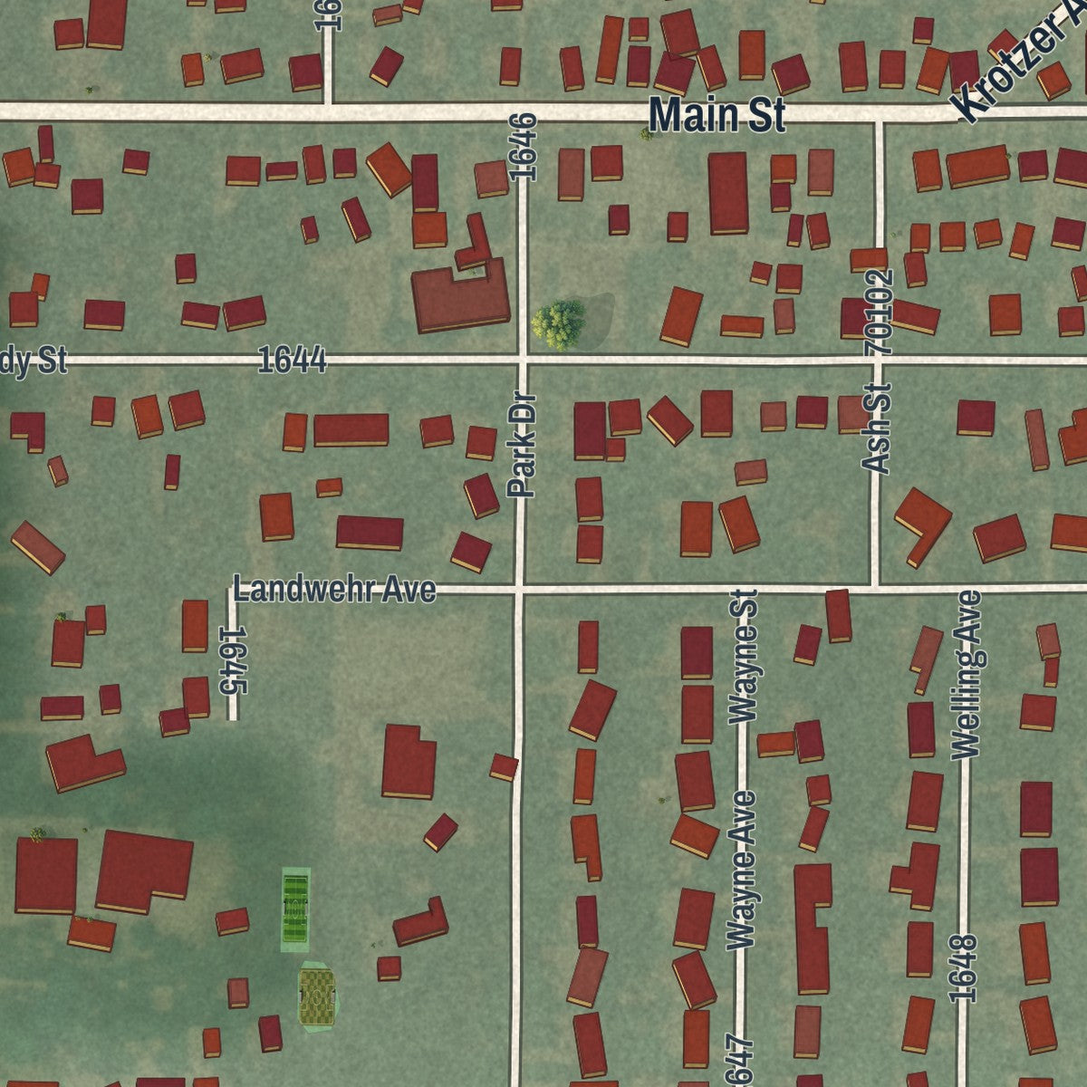 Close-up of the map of Luckey, Ohio print showing street and building detail