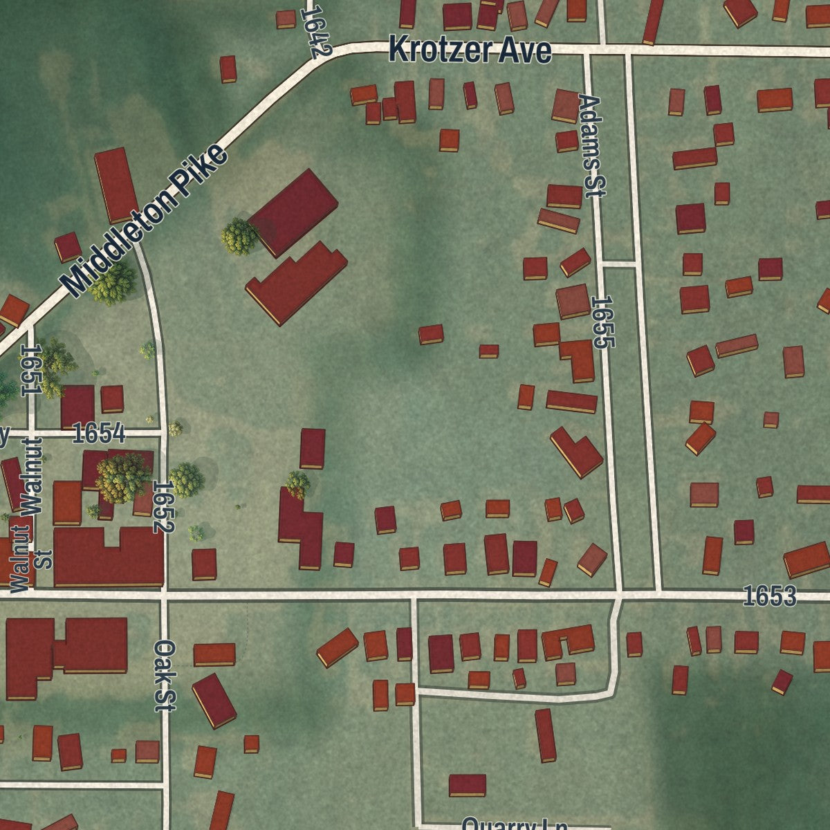 Second close-up of the map of Luckey, Ohio print showing more streets and buildings