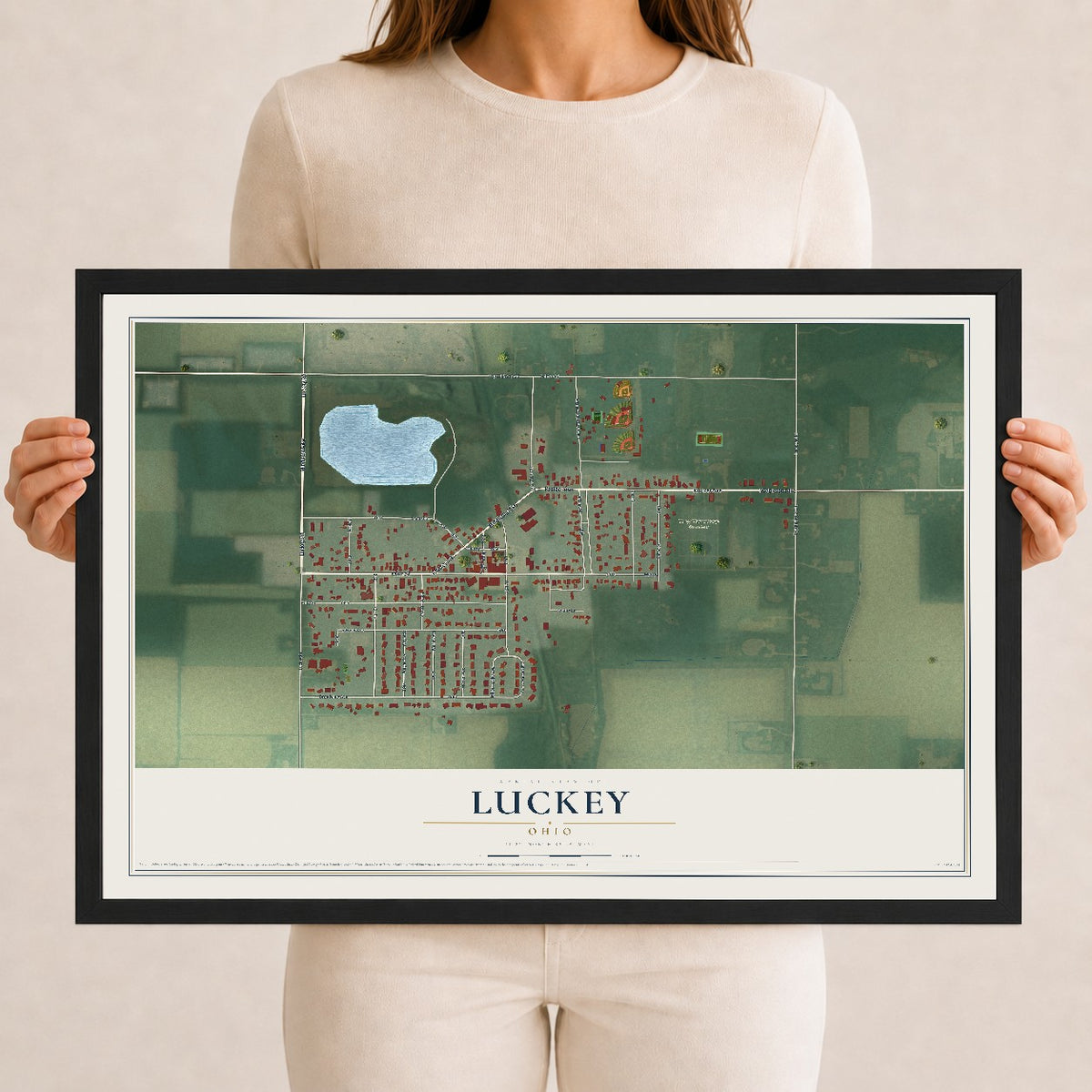 Map of Luckey, Ohio, 12 x 18 inch print in a black wood frame